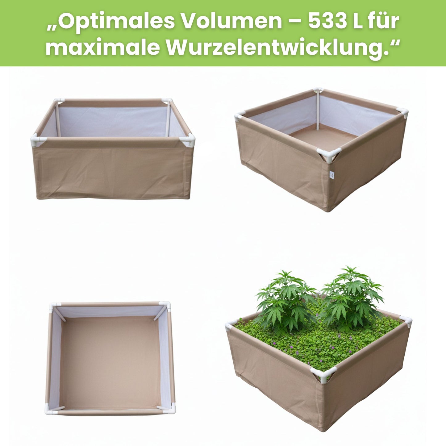 Bio2grow Living Soil Beet 120x120x45 cm - Hochwertiges Pflanzbeet für Indoor & Outdoor