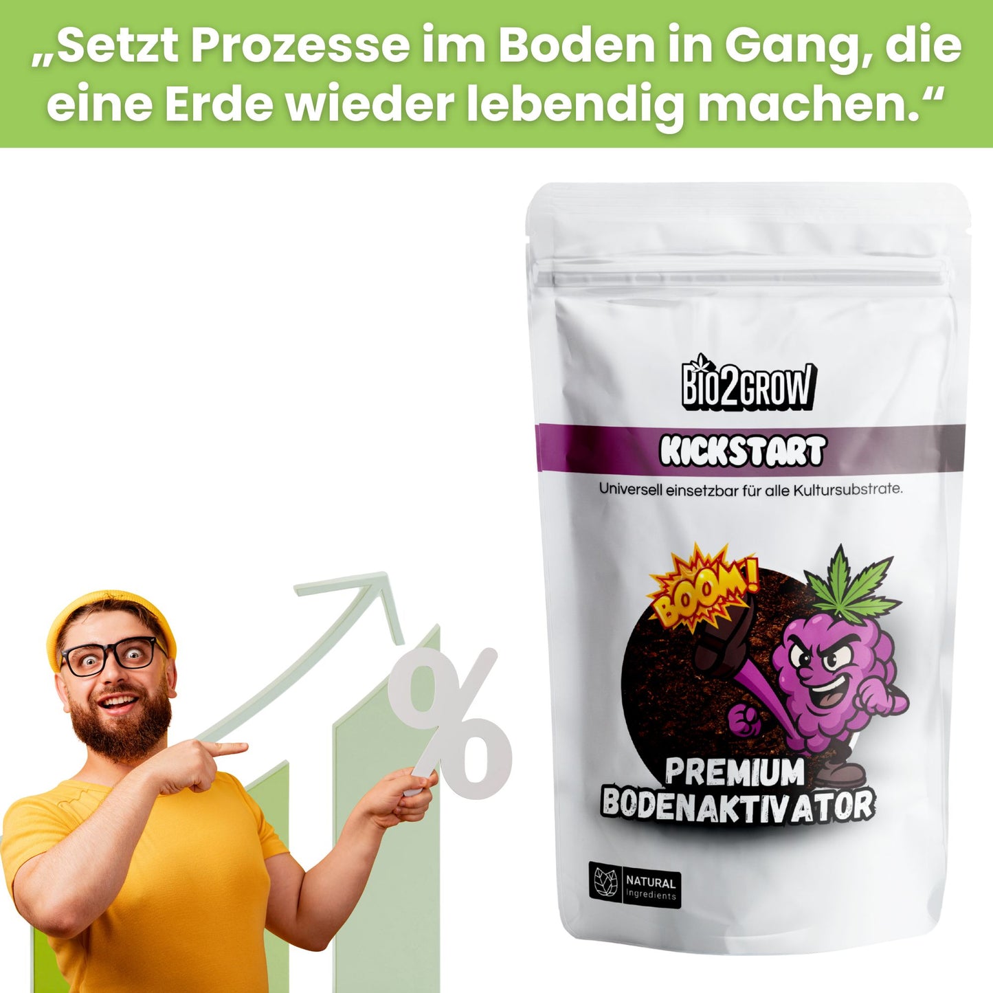 Bio2grow Kickstart – Bringt ausgelaugte Erde wieder zum Leben – Organischer Dünger & Bodenaktivator mit Bakterien – Für Erde & Kokos – Indoor & Outdoor